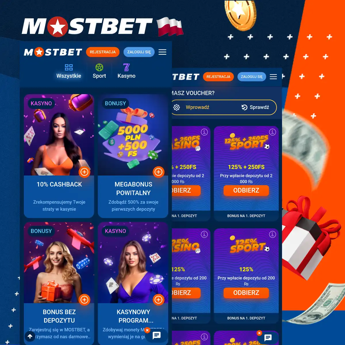 Łatwy dostęp do sekcji bonusów w aplikacji Mostbet