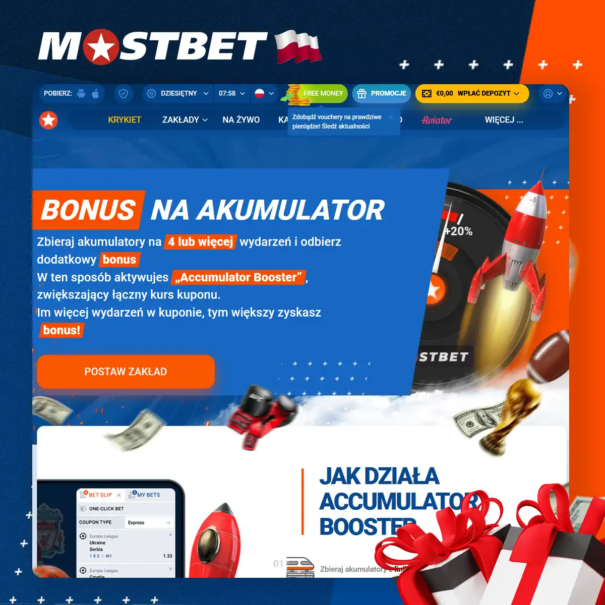 Jak zdobyć Wzmacniacz akumulatora bonus w Mostbet?